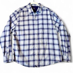 Untuckit Blue Gray Plaid Button-Down Shirt Men’s XL 100% Cotton Casual Fit